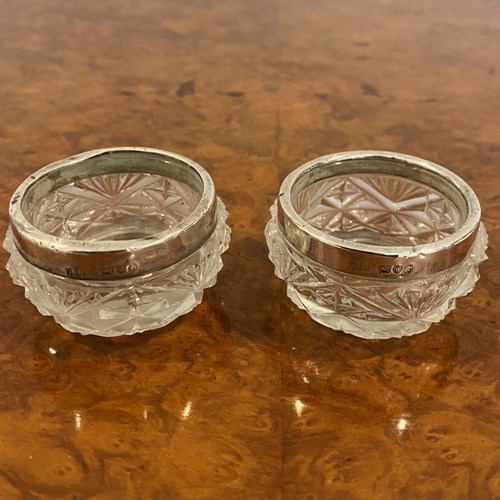 Pair Of Antique Edwardian Quality Hall Marked Silver Top Table Salts