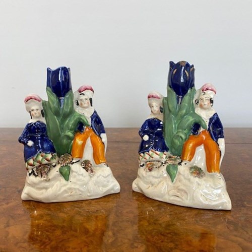 Pair Of Antique Victorian Staffordshire Candle Holders