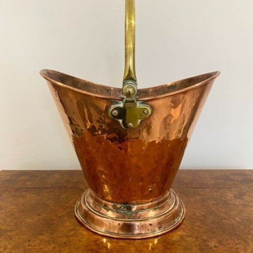 Antique Victorian Quality Copper And Brass Helmet Coal Bucket 