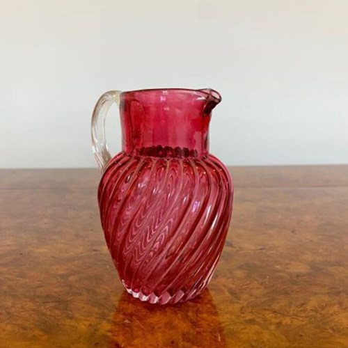 Unusual Antique Victorian Quality Cranberry Glass Jug