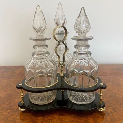 Antique Victorian Quality Decanter Stand With Three Original Cut Glass Decanters
