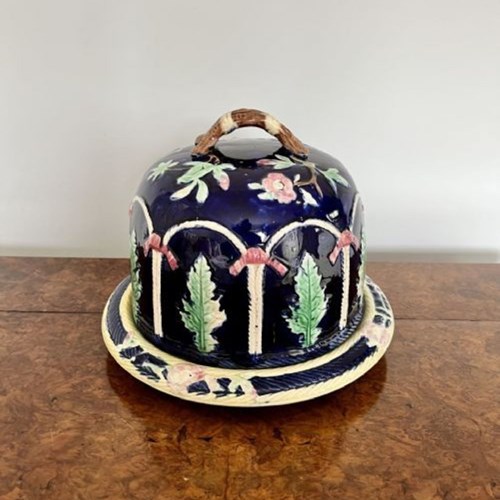 Large Antique Quality Majolica Cheese Dish