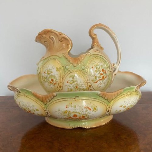 Unusual Antique Victorian Quality Jug And Bowl
