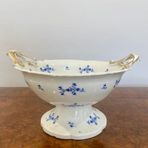 Large Antique Victorian Quality Blue And White Fruit Bowl