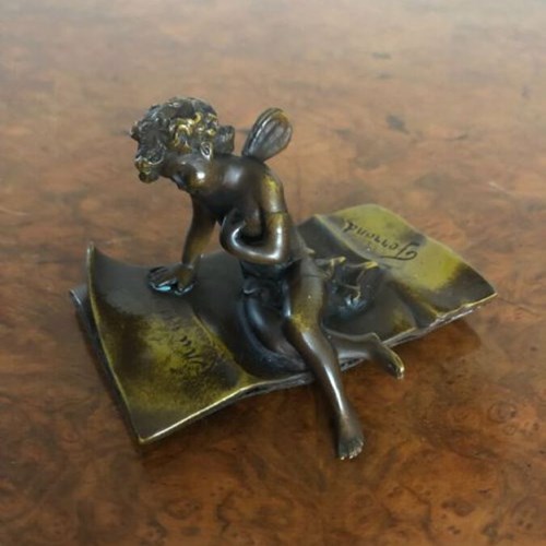 Quality Antique Bronze Cupid Figure Signed Ferrand