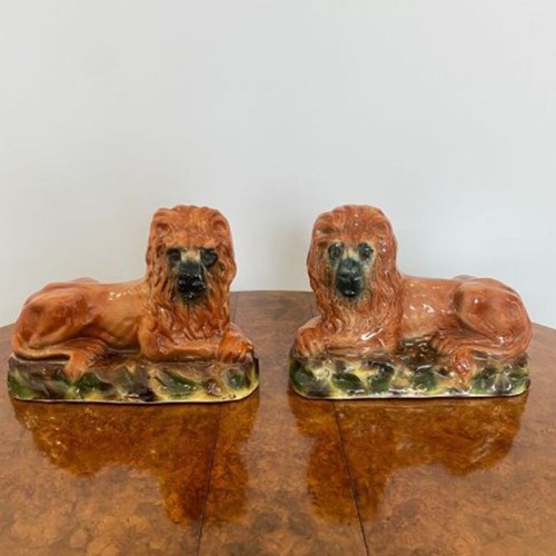 Quality Pair Of Large Antique Victorian Staffordshire Lions