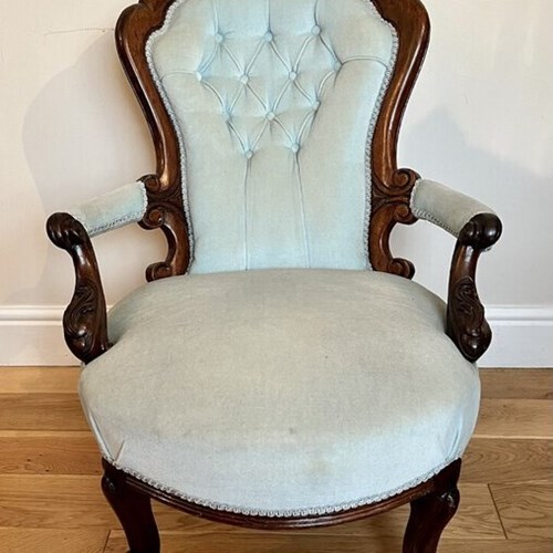 Antique Victorian Quality Carved Walnut Arm Chair 