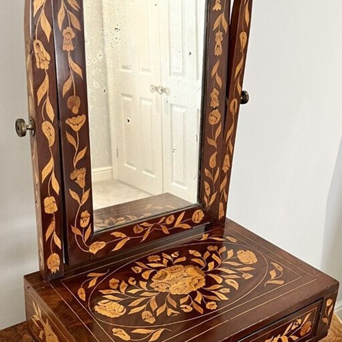 Antique Quality Mahogany Dutch Marquetry Inlaid Dressing Table Mirror 