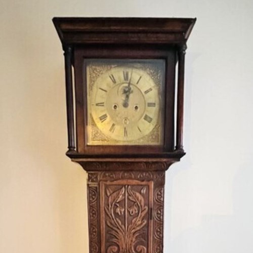 Antique George III Quality Carved Oak Brass Face Longcase Clock