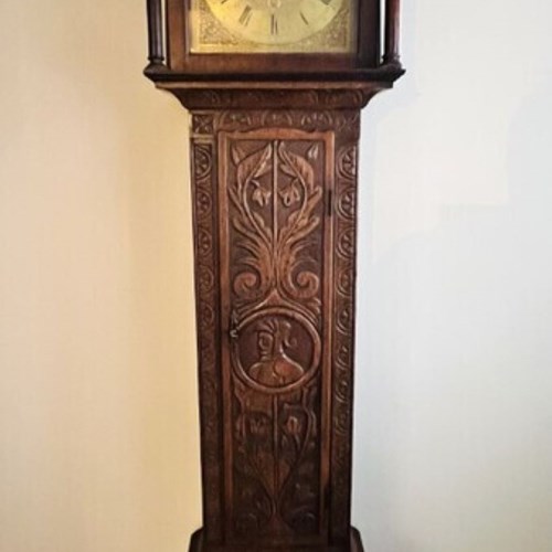 Antique George III Quality Carved Oak Brass Face Longcase Clock