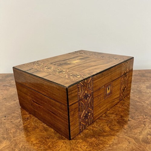 Antique Victorian Burr Walnut Tunbridgeware Inlaid Work Box 