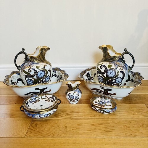 Rare Pair Of Antique Victorian Quality Doulton Burslem Jug & Bowl Set 