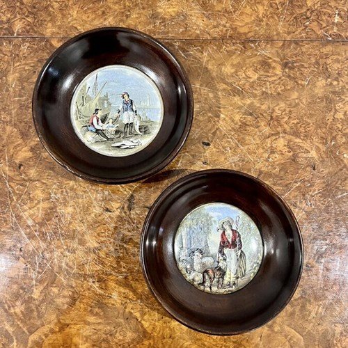 Two Antique Victorian Pratt Ware Pot Lids 