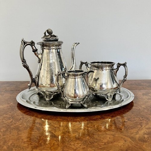 Antique Victorian Three Piece Tea Set And Tray 