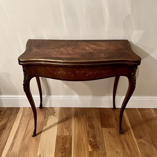 Antique French Quality Kingwood Marquetry Inlaid Ormolu Mounted Card Table 