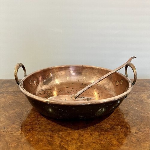 Large Antique George III Quality Copper Pan With A Copper Skimmer 