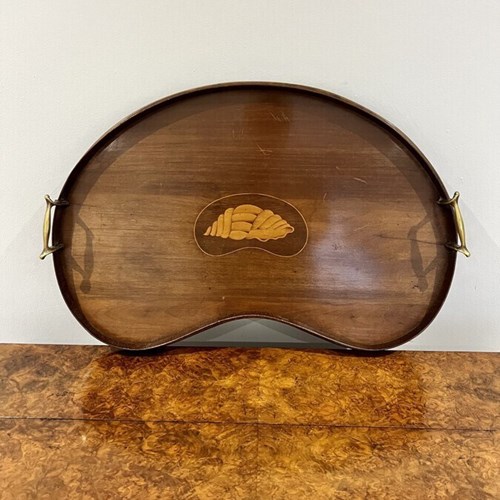 Antique Edwardian Quality Kidney Shaped Mahogany Inlaid Tea Tray 