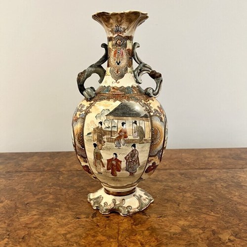 Antique Japanese Quality Satsuma Hand Painted Vase 