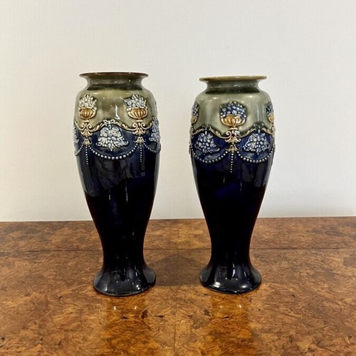 Quality Pair Of Antique Victorian Royal Doulton Vases 