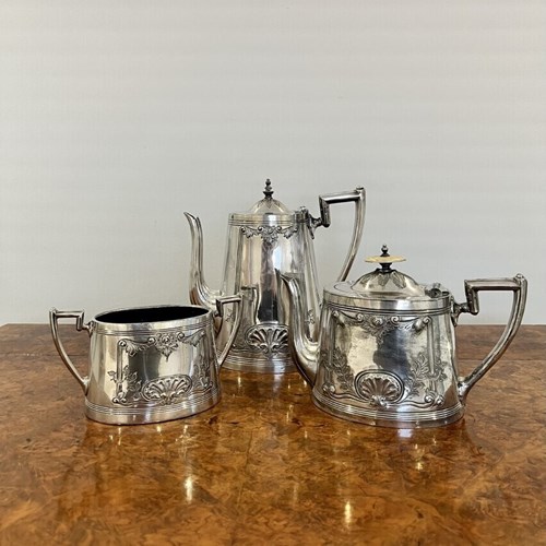 Antique Edwardian Ornate Silver Plated Three Piece Tea Set