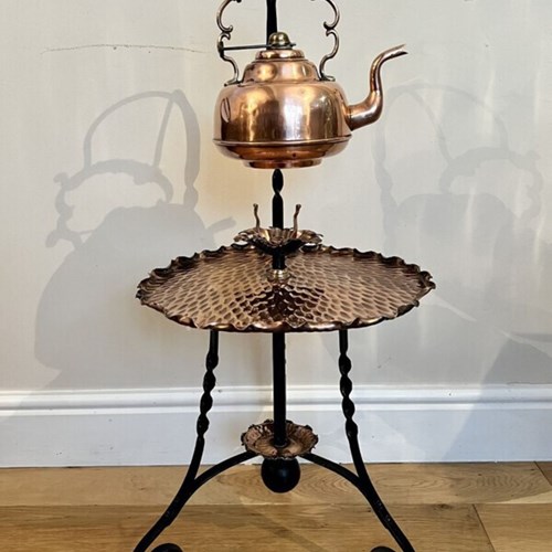Unusual Antique Art And Crafts Quality Copper Hanging Kettle 