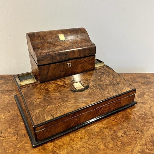 Unusual Antique Victorian Quality Burr Walnut Writing Box