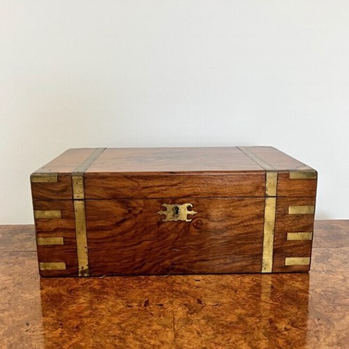 Antique Victorian Quality Burr Walnut And Brass Bound Writing Box