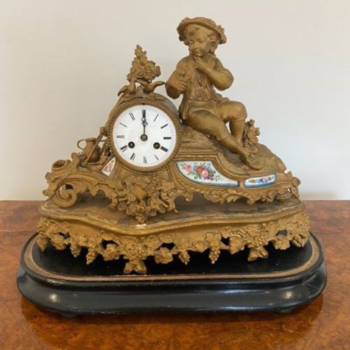 Quality 19Th Century French Louis Xvi Ormolu & Porcelain Mantle Clock