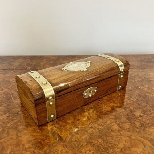 Antique Victorian Quality Walnut And Brass Storage Box