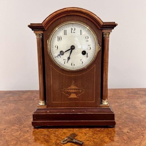Antique Edwardian Quality Mahogany Inlaid Mantle Clock