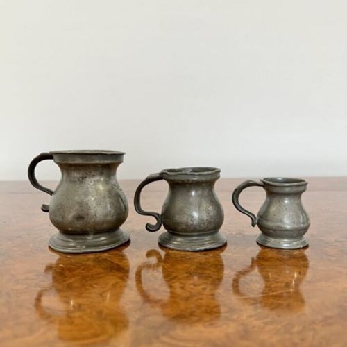 Set Of Three Antique Victorian Pewter Measures Marked VR