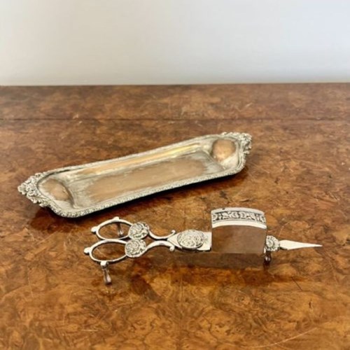 Antique Edwardian Pair Of Candle Snuffers & Tray