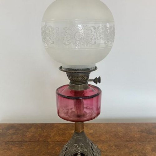 Antique Victorian Cranberry Glass Oil Lamp