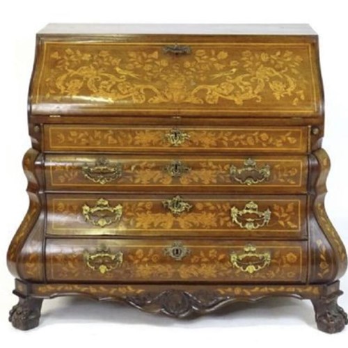 Antique 18Th Century Quality Dutch Burr Walnut Floral Marquetry Bureau