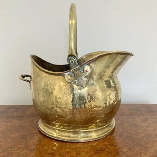 Antique Victorian Quality Brass Helmet Coal Scuttle