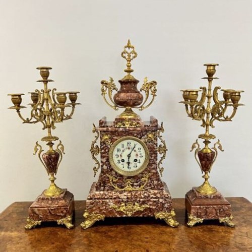 Superb Quality Antique Victorian French Ornate Marble Clock Set