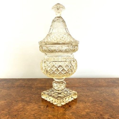 Large Antique Victorian Quality Cut Glass Lidded Vase