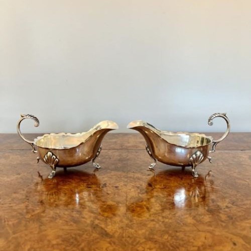 Stunning Quality Pair Of Antique Edwardian Silver Plated Sauce Boats