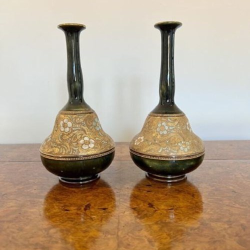 Unusual Shaped Pair Of Quality Antique Doulton Vases
