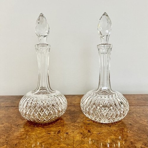 Pair Of Antique Edwardian Cut Glass Decanters