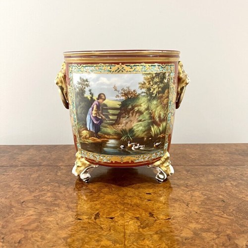 Superb Quality French Antique Victorian Hand Painted Porcelain Jardiniere 