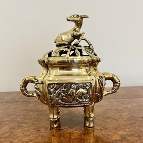 Quality Antique Brass Chinese Lidded Incense Burner 