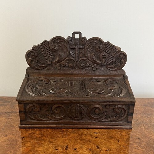 Quality Antique Victorian Carved Oak Candle Box