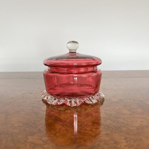 Antique Victorian Quality Cranberry Glass Lidded Bowl