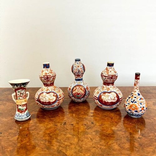 Quality Collection Of Five Small Antique Japanese Shaped Imari Vases 