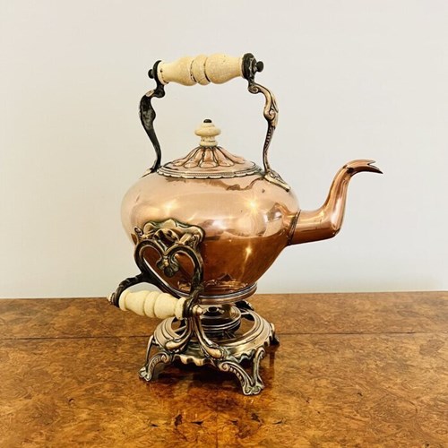 Unusual Antique Victorian Quality Copper Kettle On A Stand 