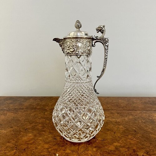 Fantastic Quality Antique Victorian Cut Glass And Silver Plated Claret Jug 