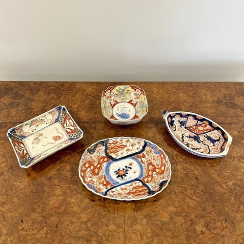 Unusual Collection Of Four Antique Japanese Imari Shaped Dishes 