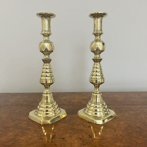 Quality Pair Of Antique Victorian Brass Candlesticks 