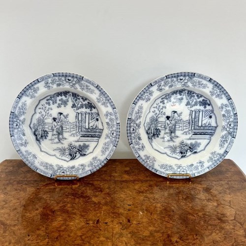 Quality Pair Of Antique Victorian Blue And White Plates